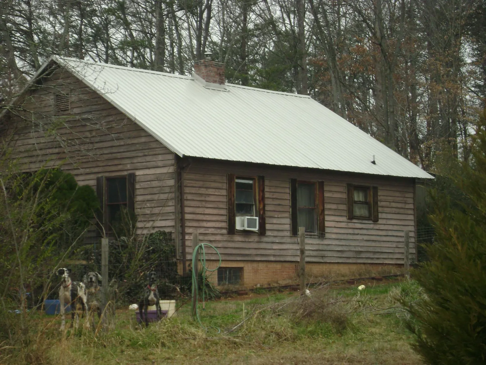 White metal roof on an old wood sided farmhouse, from a Asphalt Shingle Roof Repair job in Knoxville